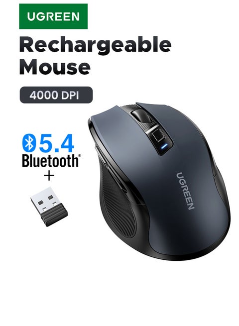 Wireless Mouse Rechargeable with Bluetooth 5.4, Bluetooth Mouse USB With Nano USB Receiver, Dual Connection, Silent Click, 5 Buttons, 70-Day Long Battery Life, 5 Adjustable DPI for Laptop & MacBook Rechargeable+USB+Bluetooth